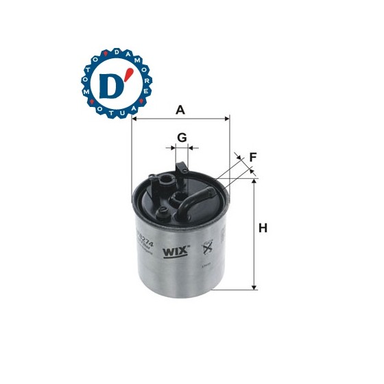 FILTRO GASOLIO MERCEDES CLASSE A (W168) 160 CDI 170 CDI SPRINTER (903) 1 TUBO D10 2 VALVOLE SUPERIORI C/RACCORDO SENSORE ACQUA