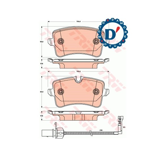 KIT PASTIGLIE FRENO POSTERIORI AUDI A4 (8K, B8) A5 (8T) A6 (4G, C7) A7 (4G) Q5 (8R) CON CONTATTO SEGNALAZIONE USURA