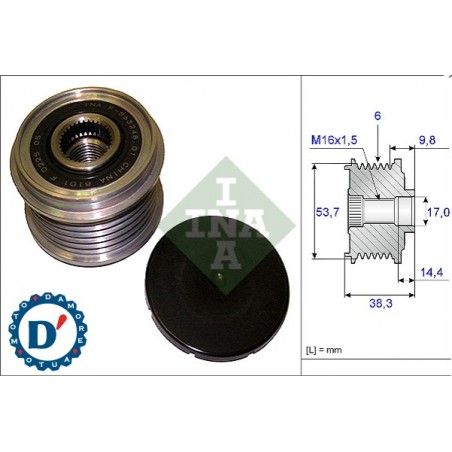 PULEGGIA ALTERNATORE BMW 1 (E81, E87, F20) 3 (E91) 5 (F10) X1 (E84) X3 (F25) X5 (F15) E53,7 I17 H38,3 K6