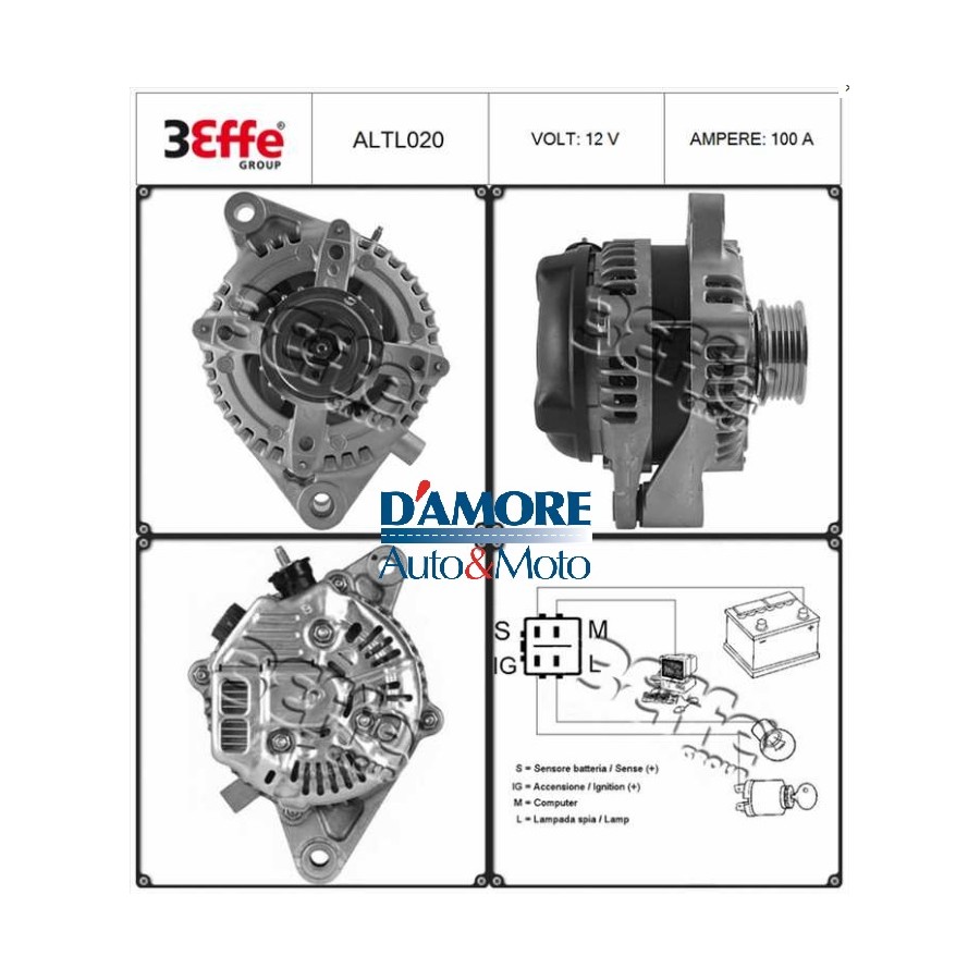 ALTERNATORE TOYOTA AVENSIS T25 COROLLA E12 2.0 D-4D 1CD-FTV 85KW 12V 100A