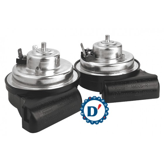 COPPIA AVVISATORI ACUSTICI TROMBE 12V 2 PIN AM80SX H+L